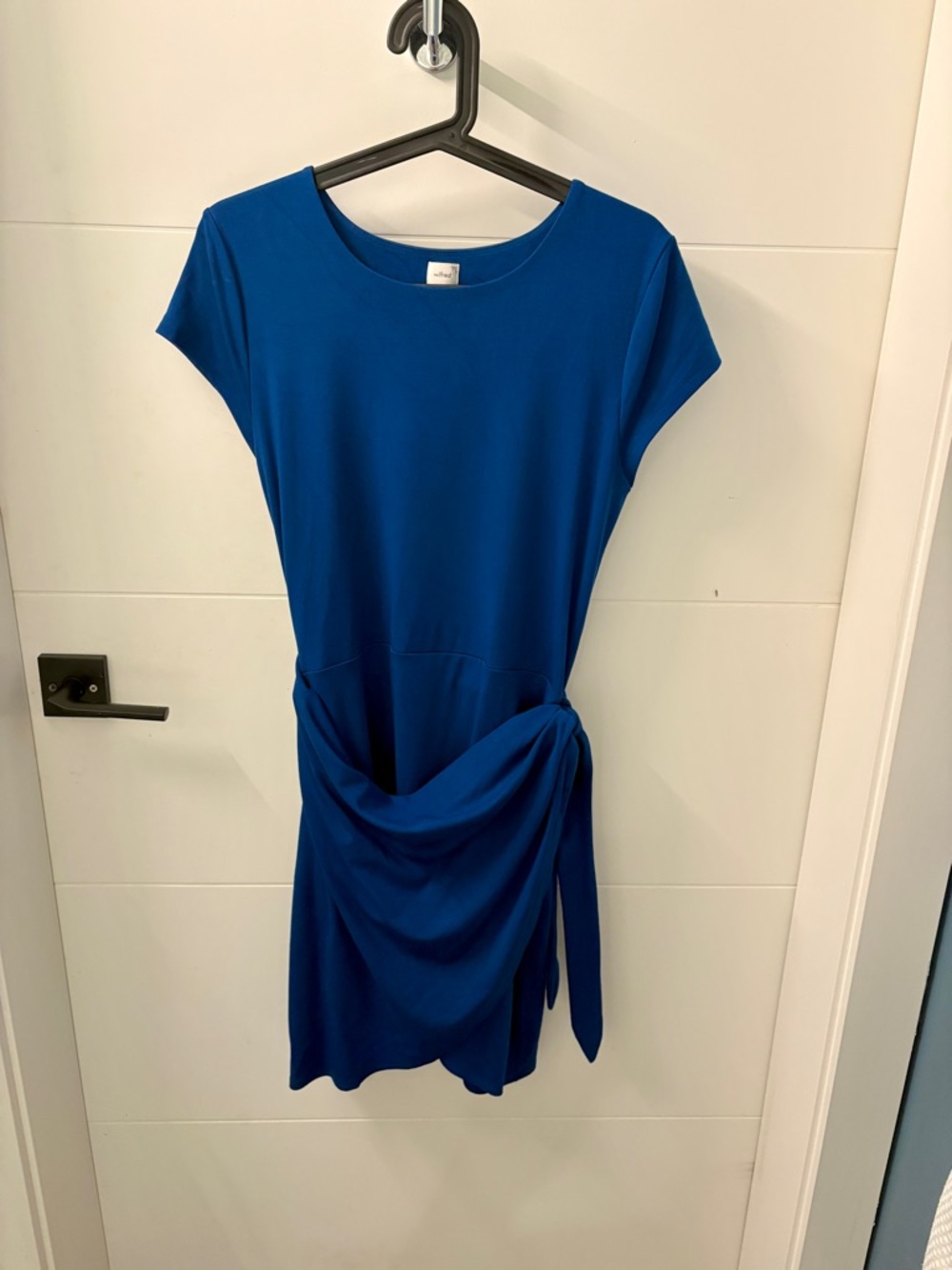 Wilfred Deep Blue Lune Short Sleeve Side-Tie Wrap Mini Dress - Picture 3 of 7